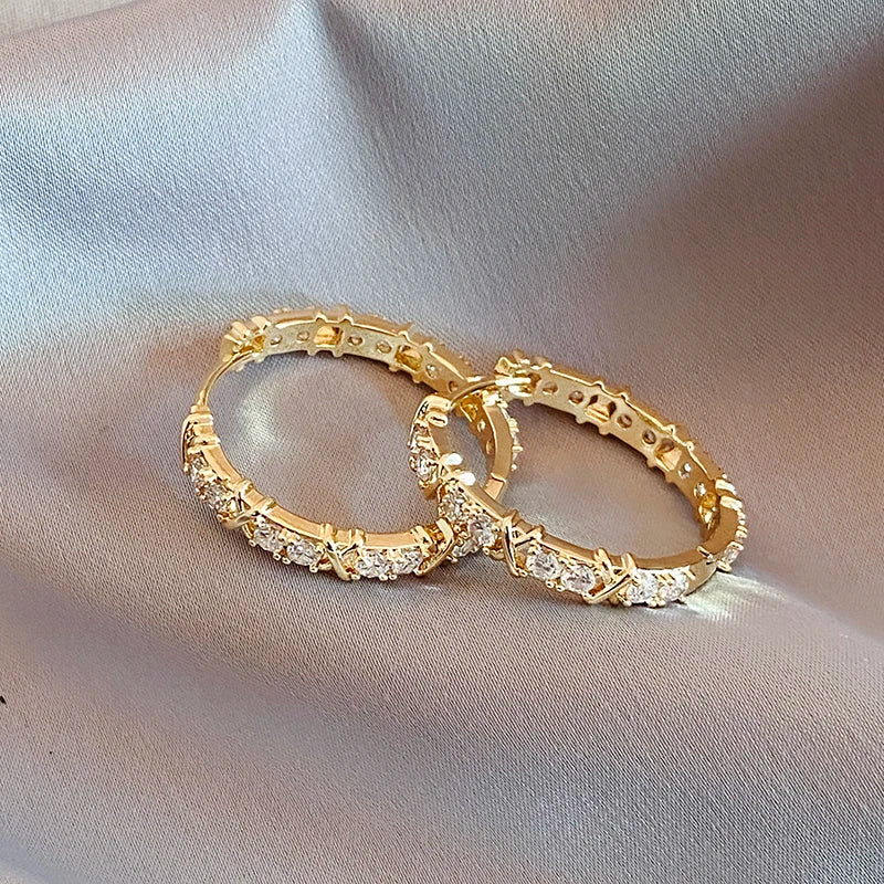 Korean Fashion Simple Zircon Metal Hoop Earrings