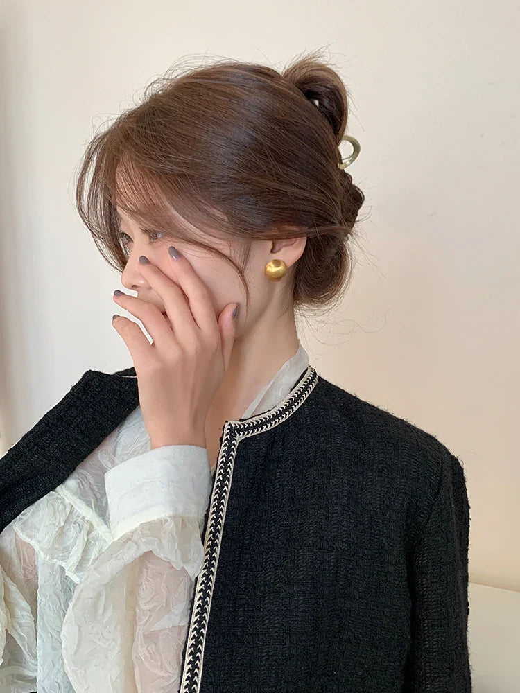 Luxurious Simple Brushed Frosted Metal Semicircle Earrings