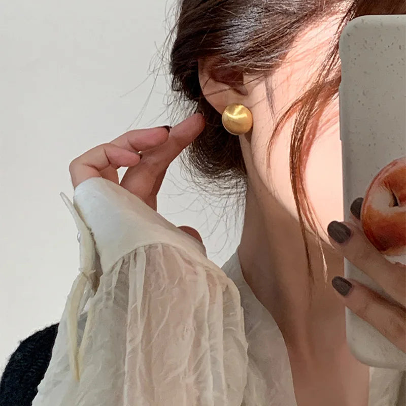 Luxurious Simple Brushed Frosted Metal Semicircle Earrings