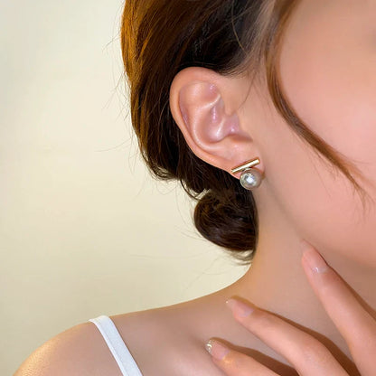 French Minimalist Grey Imitation Pearl Pendant Earrings