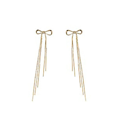 Classic Metal Bow Gold Tassel Drop Earrings - DROVA