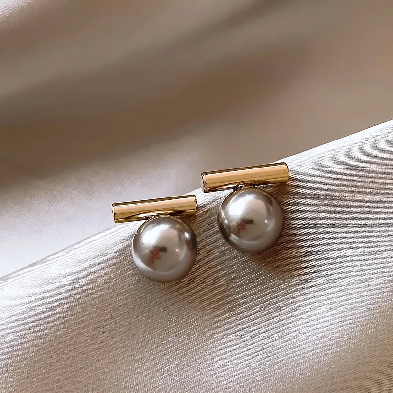 French Minimalist Grey Imitation Pearl Pendant Earrings - DROVA
