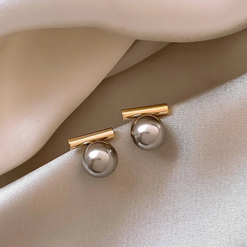 French Minimalist Grey Imitation Pearl Pendant Earrings - DROVA
