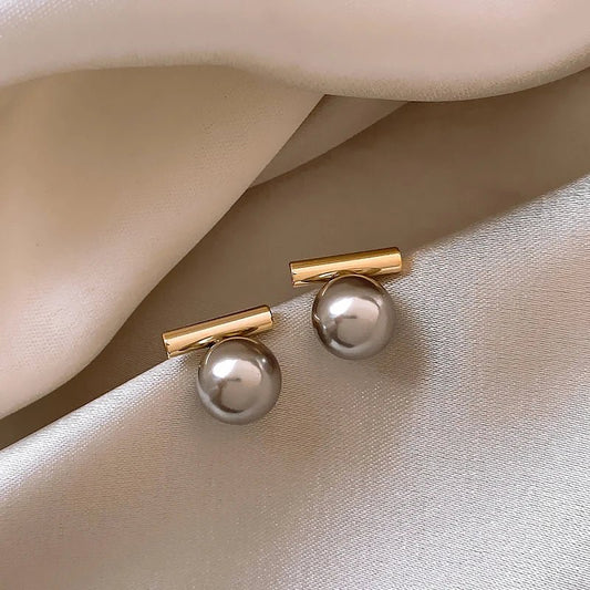 French Minimalist Grey Imitation Pearl Pendant Earrings - DROVA