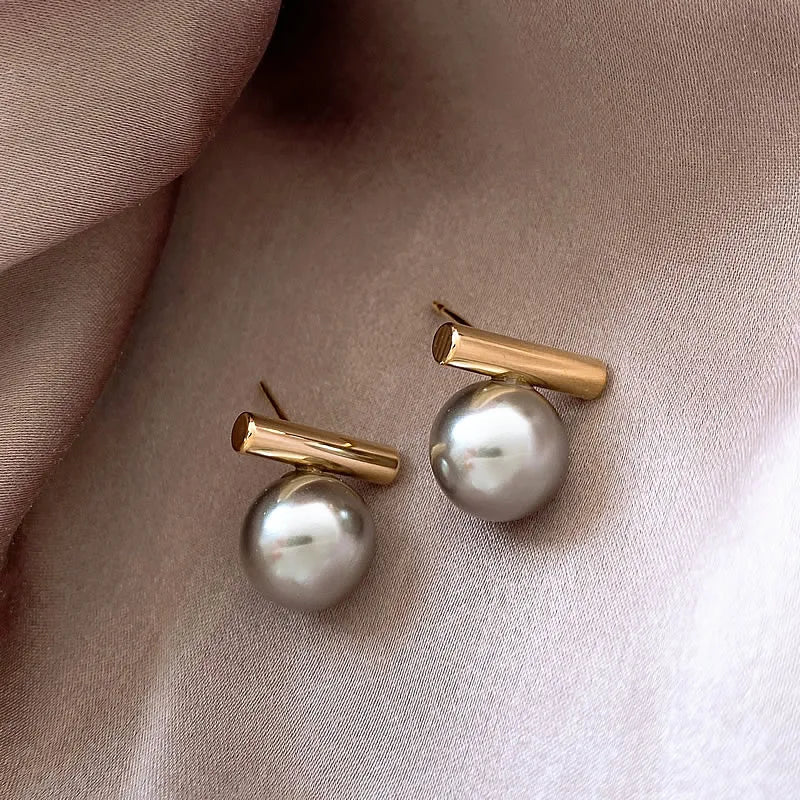 French Minimalist Grey Imitation Pearl Pendant Earrings - DROVA