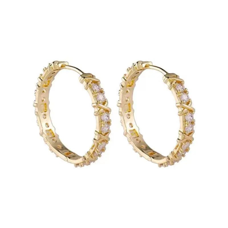 Korean Fashion Simple Zircon Metal Hoop Earrings - DROVA