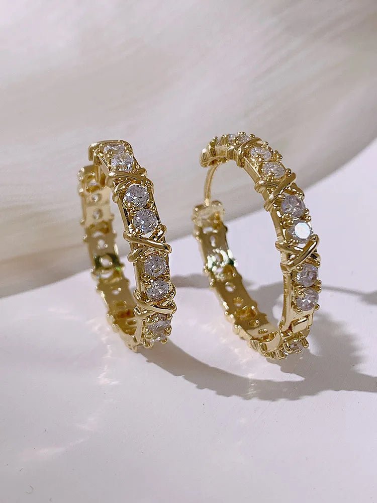 Korean Fashion Simple Zircon Metal Hoop Earrings - DROVA