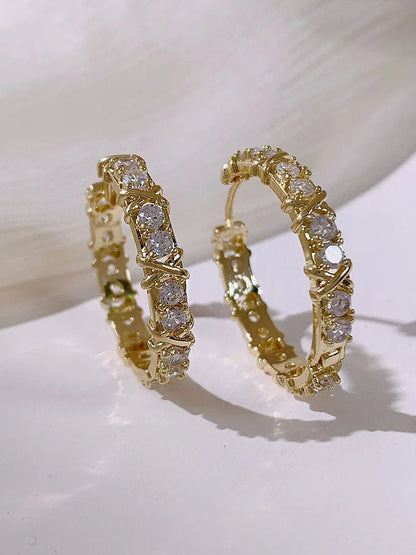 Korean Fashion Simple Zircon Metal Hoop Earrings - DROVA