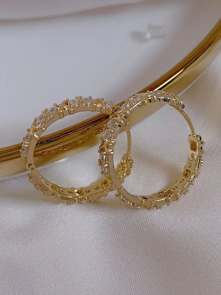 Korean Fashion Simple Zircon Metal Hoop Earrings - DROVA