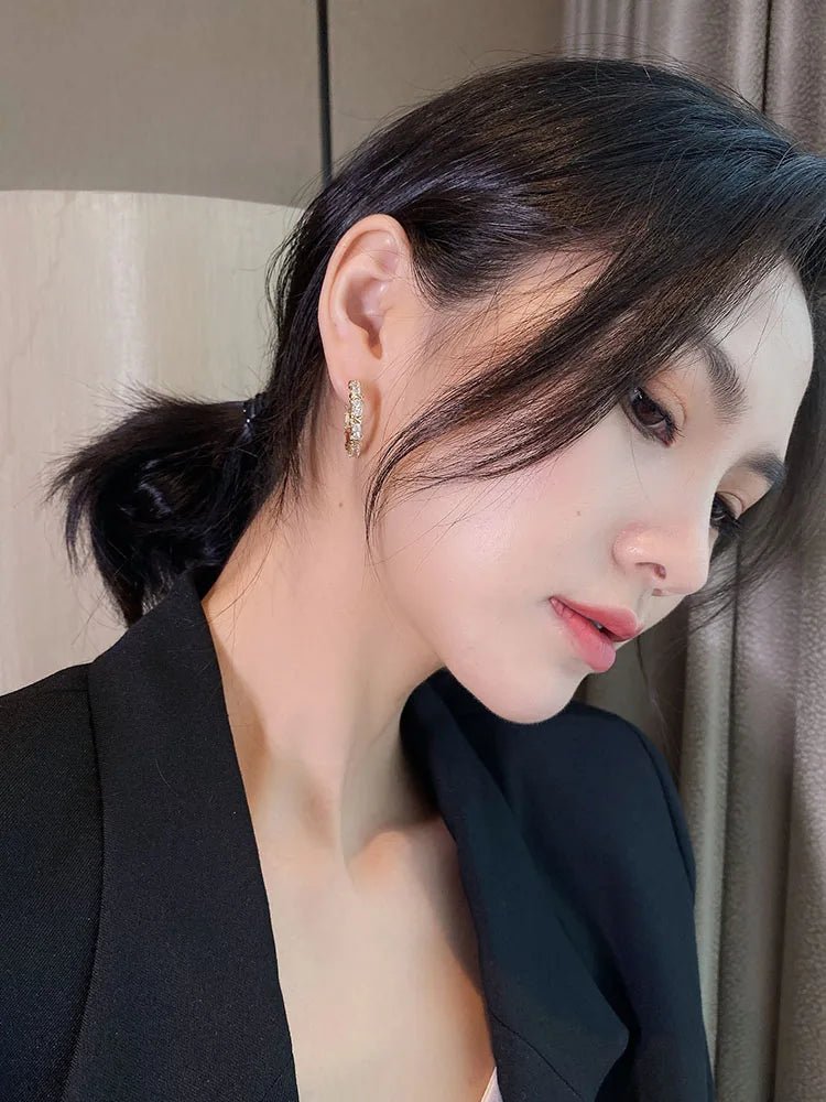 Korean Fashion Simple Zircon Metal Hoop Earrings - DROVA